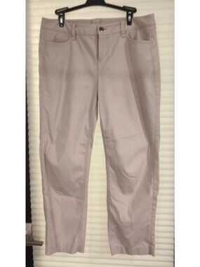 Ecru Cropped Pants Womens Approx 35 Waist Beige Cotton Straight Leg Casual